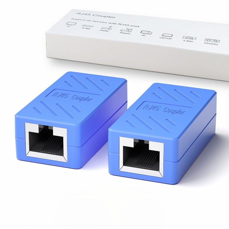 Dingsun RJ45 Coupler, Ethernet Extender for Cat7/Cat6/Cat5e/Cat5 Female to Female Ethernet Coupler Connector (2pack,Blue) - Image 1